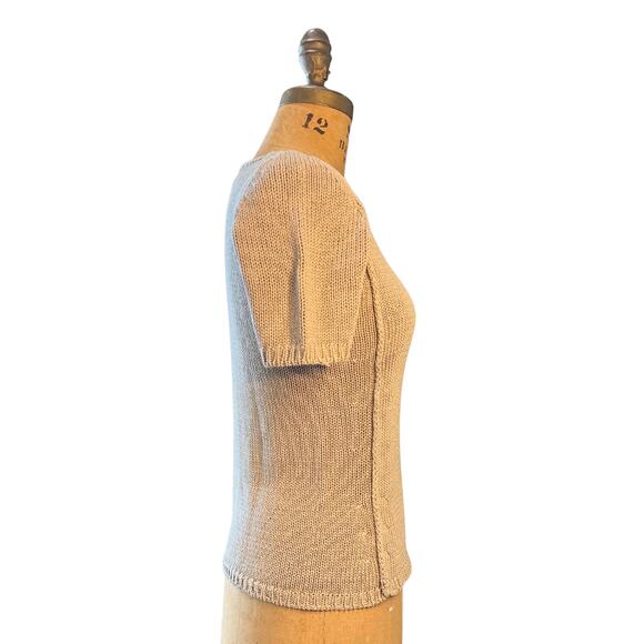 Vintage Cerruti 1881 Italy Knit Top Small Beige Cotton Square Neck Designer - Picture 3 of 7